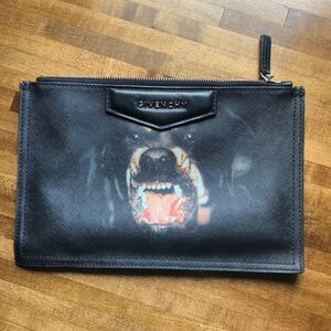 Givenchy Rottweiler Textured Coated Zippered Pouch Clutch Bag